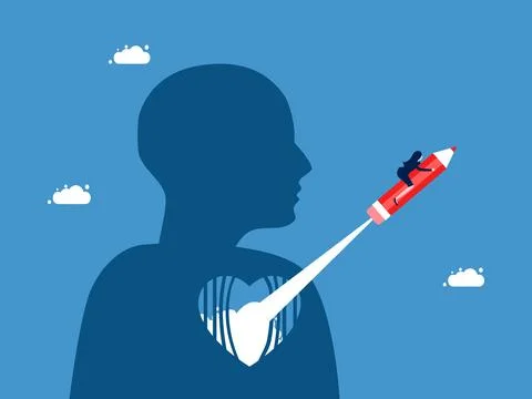 Have a creative mind or idea and develop it out of the box. Businesswoman fli Illustrazione stock