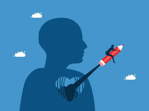 Have a creative mind or idea and develop it out of the box. man flies with a  Stock Illustration