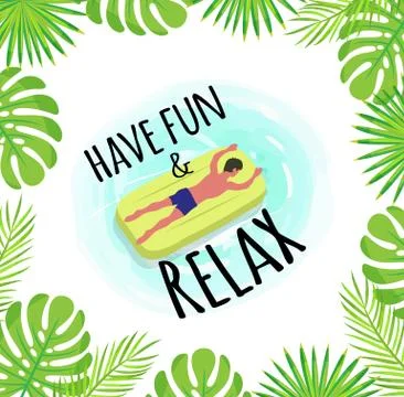 Have Fun and Relax Label, Tropical Leaves Framing Stock-Illustration