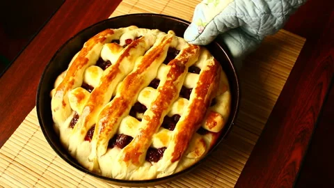 Have got barmy cherries pie from an oven. Stock Footage 86367397