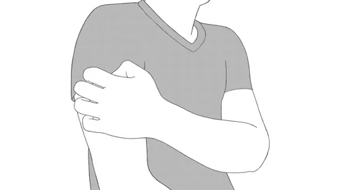 Have a itching. 2D Animation presentation, people scratching the upper arm. C Stock Footage 135365557