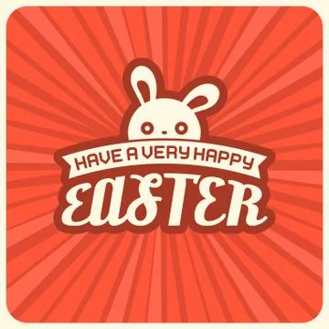 Have a very happy easter headline and rabbit with retro background, flat design 스톡 일러스트
