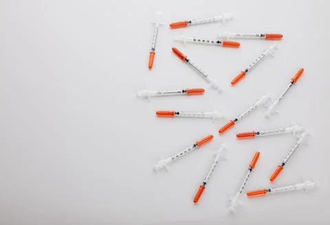 Have your prick. High angle shot of needles in an empty studio. Stock Photos