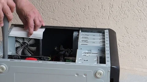 Having blown the dust vacuum cleaner in the system unit. Stock Footage 105496264