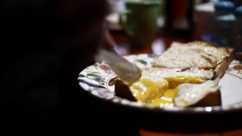 Having a Breakfast Egg Cheese and Olives 4K / 25fps Stock Footage 96109751