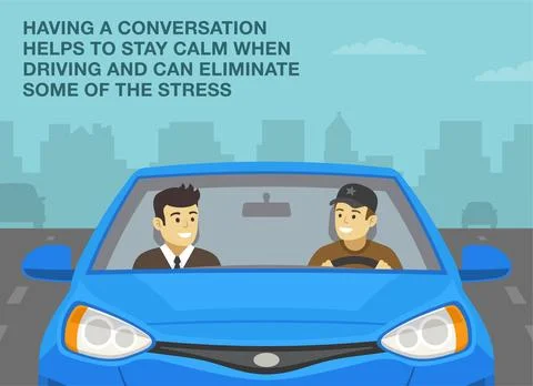 Having a conversation helps driver to stay calm when driving. Illustrazione stock