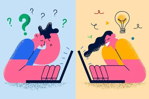 Having creative ideas and doubts in mind concept Stock Illustration