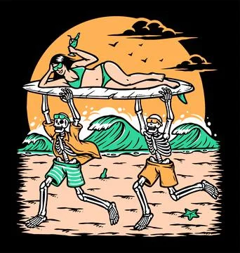 Having fun on the beach illustration Stock Illustration