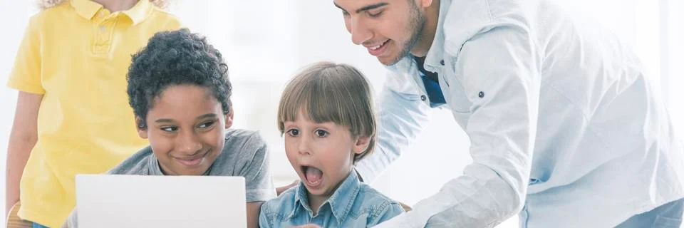 Having fun in computer class 스톡 사진