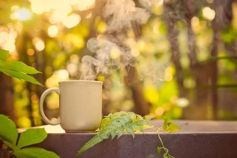 Having fun while enjoying a hot cup of coffee outdoors Stock Photos
