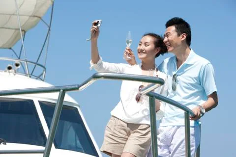 Having Fun on a Yacht Deck Stock Photos
