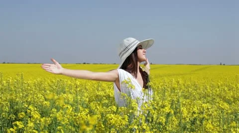 Having fun in a yellow meadow Stock Footage 24671678