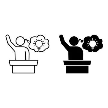 Having Idea Icons. Line and Glyph Vector Icons. Person behind a Podium Wavi.. イラスト素材