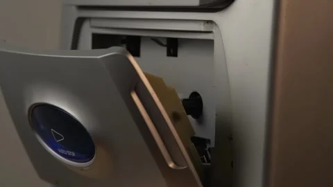 Having inserted the cassette into the tape recorder Stock Footage 265012778