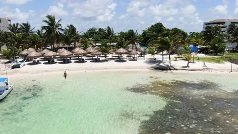 Having a relaxing bath in an unspoiled Caribbean beach Stock Footage 156939730
