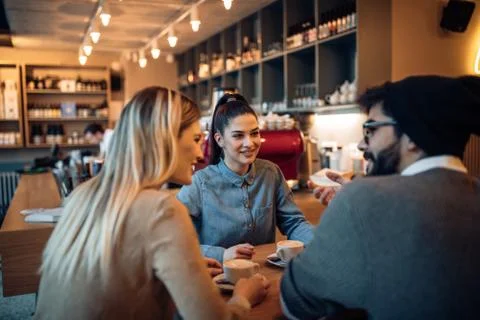 Having their classes in a cafe Stock Photos