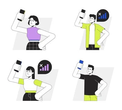 Having trouble with phone flat line vector spot illustration set Stockillustratie