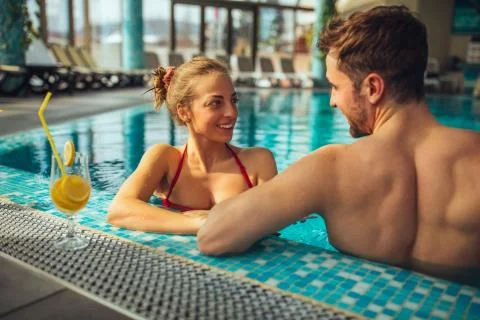 Having the whole pool for themselves Stock Photos