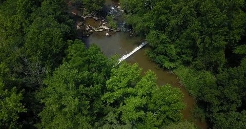 Haw River dam flow.  Rise to horizon view. Stock Footage 77686497