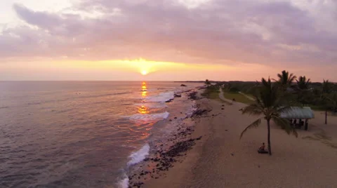Hawaii Aerial Beach Sunset Stock Footage