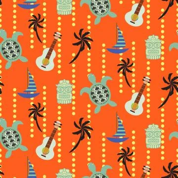 Hawaii beach orange seamless vector pattern. Illustrazione stock