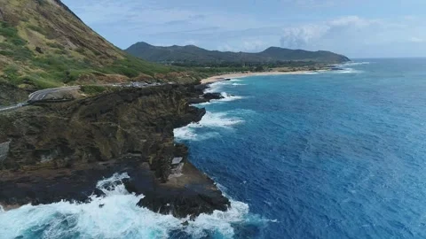 Hawaii beach sea sand ocean paradise drone aerial footage ocean top view small Stock Footage 334645341