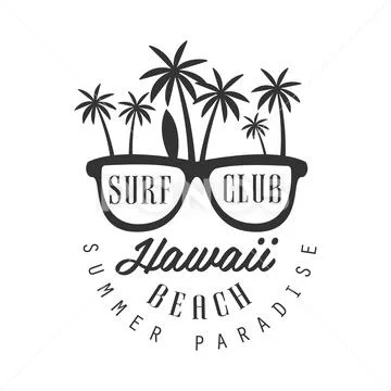 Hawaii beach, summer paradise logo template, black and white vector Illustration Stock Illustration