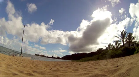 HAWAII BEACH TIME LAPSE PAN WITH CLOUDS OCEAN SAILBOAT HD HIGH DEFINITION Stock Footage 29656341