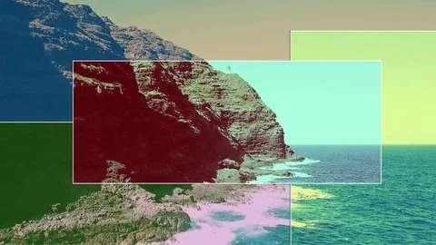 Hawaii Cliff Aerial Rectangles Colored 스톡 동영상 88973507