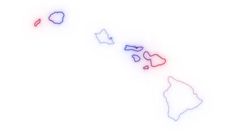 Hawaii county map red blue election outline white background seamless loop Stock Footage 343867684