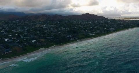 Hawaii drone beach waves and mountains Stock Footage 85864697