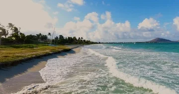 Hawaii drone beach waves and mountains Stock Footage 85865729