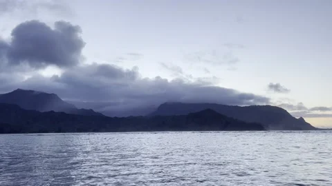 Hawaii - Evening Sunset over Ocean Beach with Clouds Stock Footage 186742262