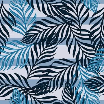 Hawaii exotic seamless flora pattern with random fern leaf silhouettes orname Illustrazione stock