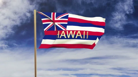 Hawaii flag with title waving in the wind. Looping sun rises style.  Animation Stock Footage 48163959