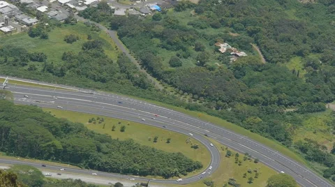 Hawaii H-3 highway intersection with 63 Likelike Hwy Stock Footage 47570724