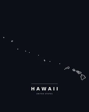 Hawaii HI Map Counties Highways Roads Dark Mode Editable Vector Stock Illustration