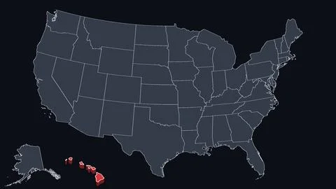 Hawaii Highlighted Raised in 3D on US Election Map Neutral Teal Amber, Black Stock Illustration