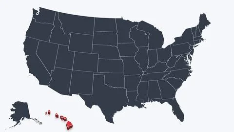 Hawaii Highlighted Raised in 3D on US Election Map Neutral Teal Amber, White Stock Illustration
