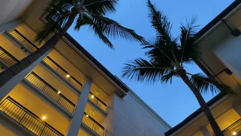Hawaii Hotel at Sunset Stock Footage 161036680