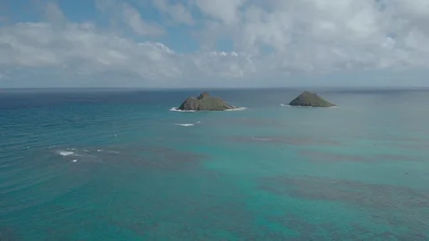 Hawaii Lanikai beach ocean sea aerial drone flying tropical Stock Footage