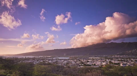 Hawaii Mountains with Epic Rolling Clouds at Sunset Timelapse Video stock 61192458
