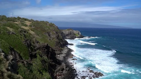 Hawaii Overlook of Ocean Stock Footage 91799892