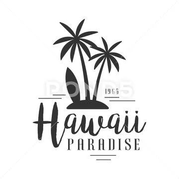 Hawaii paradise, since 1965 logo template, black and white vector Illustration Stock Illustration