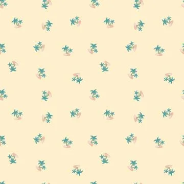 Hawaii seamless doodle pattern with blue little palm tree and island shapes.  Stock Illustration