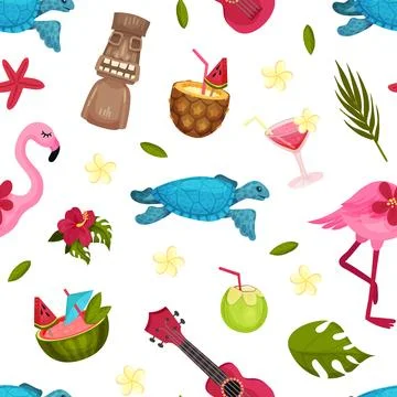 Hawaii Seamless Pattern Design with Cocktail Vector Template イラスト素材
