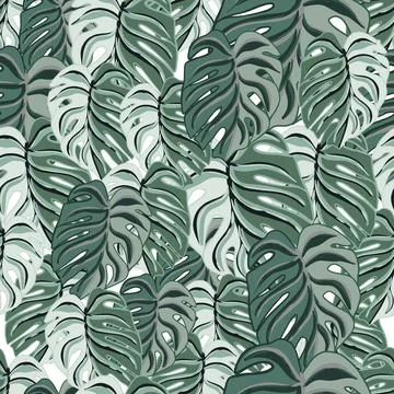 Hawaii seamless pattern with random leaf monstera elements print. Blue and gr Stock Illustration
