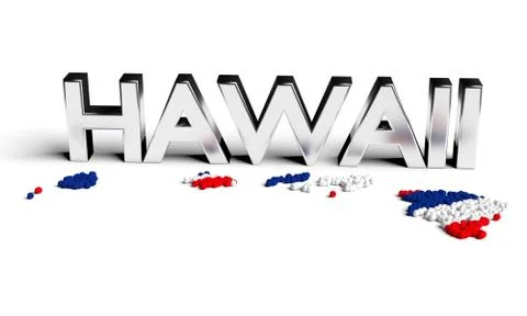 Hawaii silver text with map and flag Иллюстрация