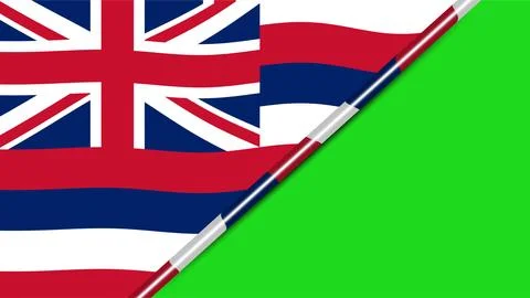 Hawaii State Flag Diagonally Split with Green Screen Background for Video E.. Stock Illustration