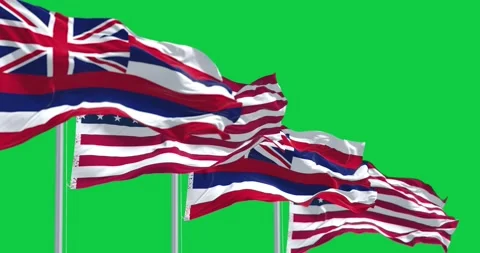 Hawaii state flag waving with the US flag isolated on green background Stock Footage 293180639